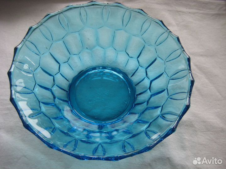 Фруктовница ваза СССР бирюзовое стекло