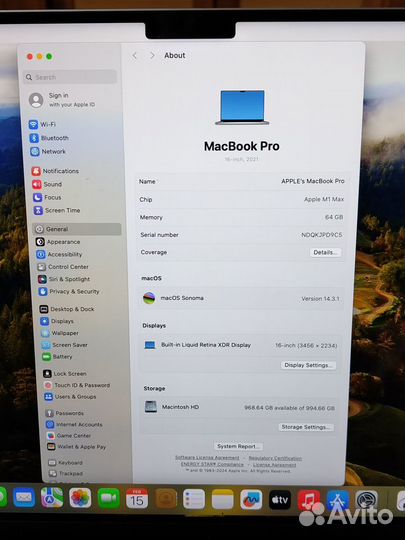 MacBook Pro 16 2021 M1 Max/64 GB/1 TB SSD/Silver