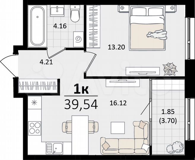 1-к. квартира, 39,5 м², 7/17 эт.