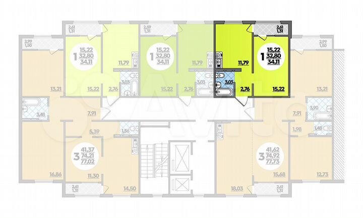 Квартира-студия, 34,1 м², 15/16 эт.