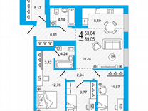 3-к. квартира, 89,1 м², 25/26 эт.