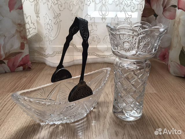 Набор 2 шт Хрусталь ваза конфетница с ручкой СССР