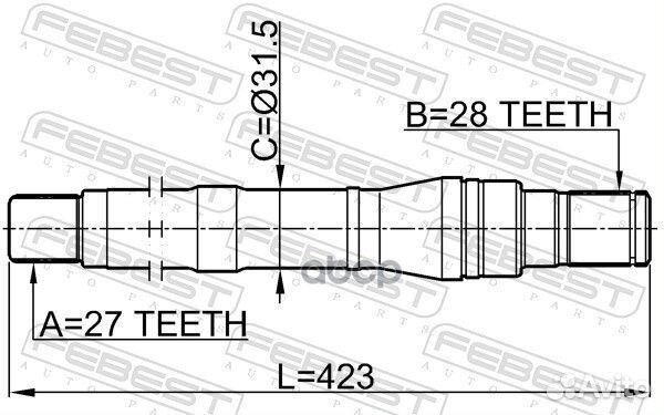 Вал hyundai santa FE 06- приводной 27X423X28 12