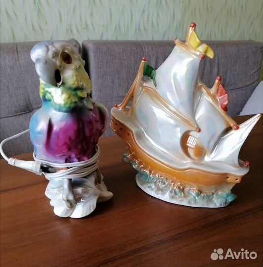 Ретро светильники попугай и парусник, гдр