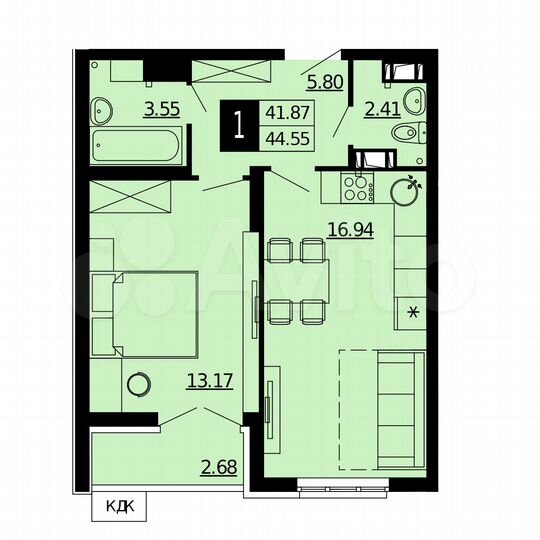 1-к. квартира, 43,2 м², 3/24 эт.