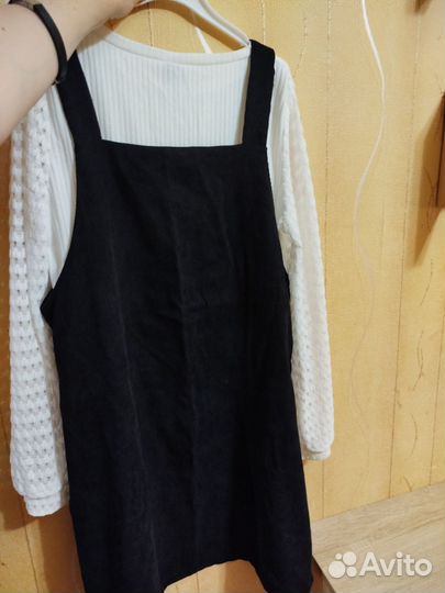 Вельветовый сарафан и кофта shein