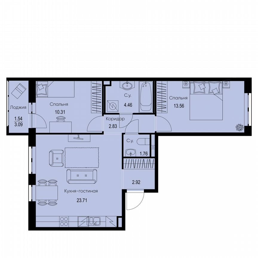 2-к. квартира, 61,1 м², 2/9 эт.