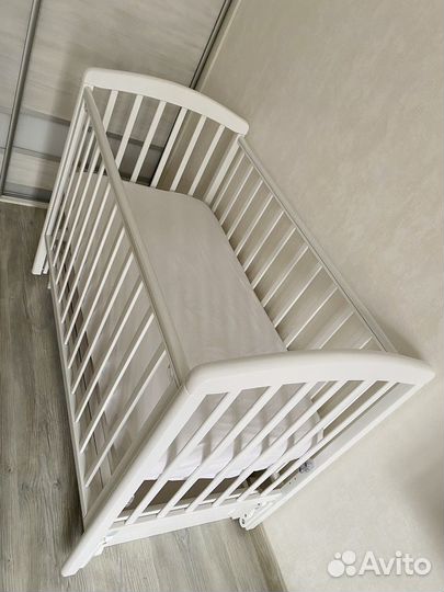 Детская кроватка 120х60 белая из дуба тм Лель