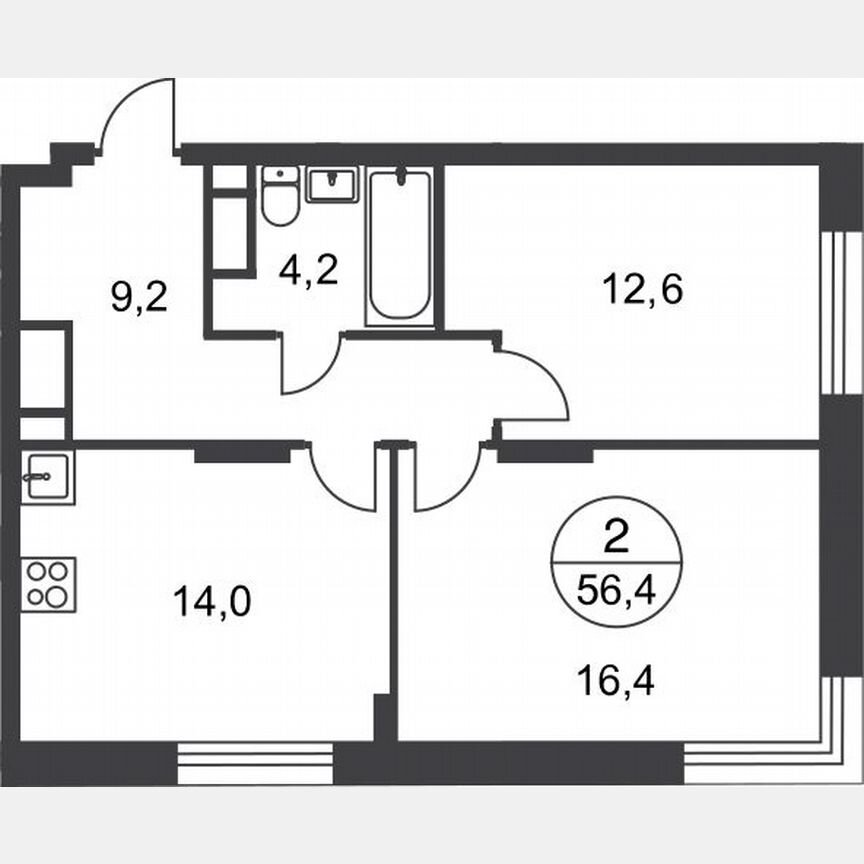 2-к. квартира, 56,4 м², 16/17 эт.