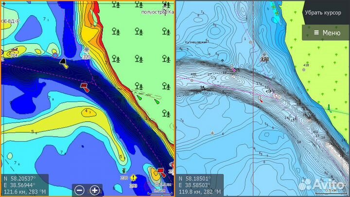 Карта глубин C-map и Navionics для Lowrance 2 в 1