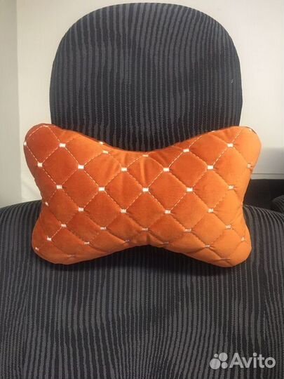 Подушка на подголовник ромб велюр оранжевый, бе