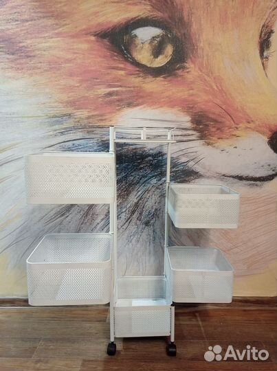 Косметологическая тележка 5 полок. Белая/Черная