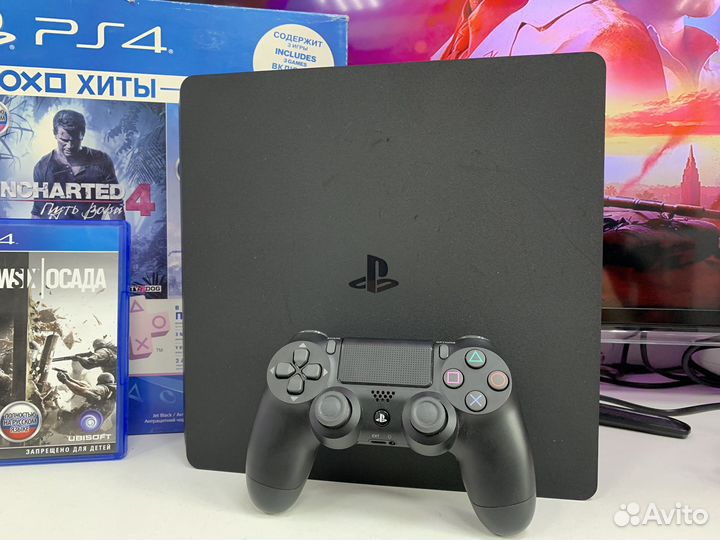 Sony PS4 slim 500 GB / Полный Комплект / Гарантия