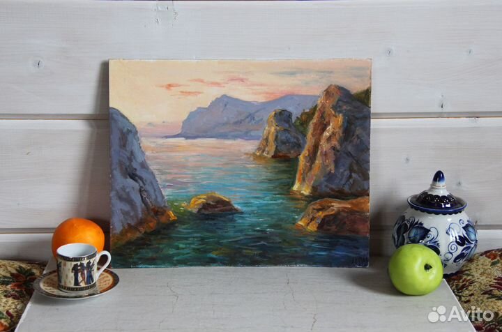 Картина маслом Морской пейзаж Закат в Ласпи Крым