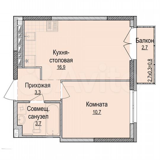 1-к. квартира, 34,6 м², 11/18 эт.