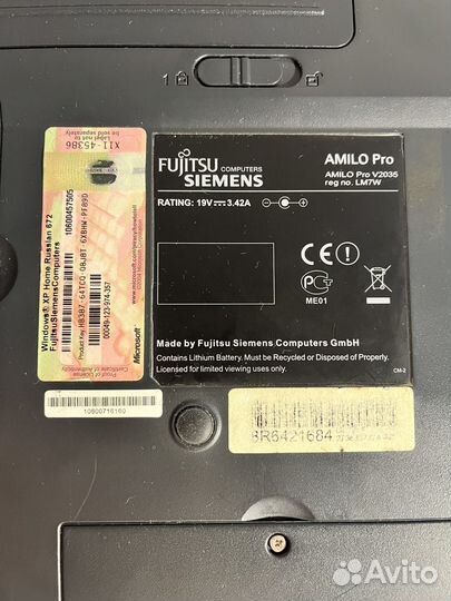 Ноутбук Fujitsu siemens amilo pro v2035