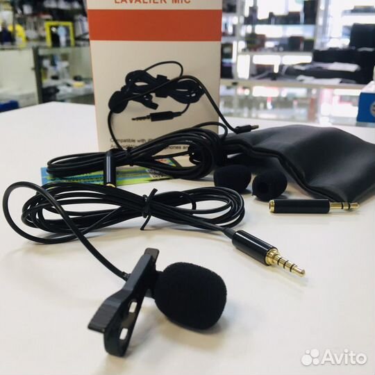 Петличный микрофон клипса 1,5+2 метра, чехол