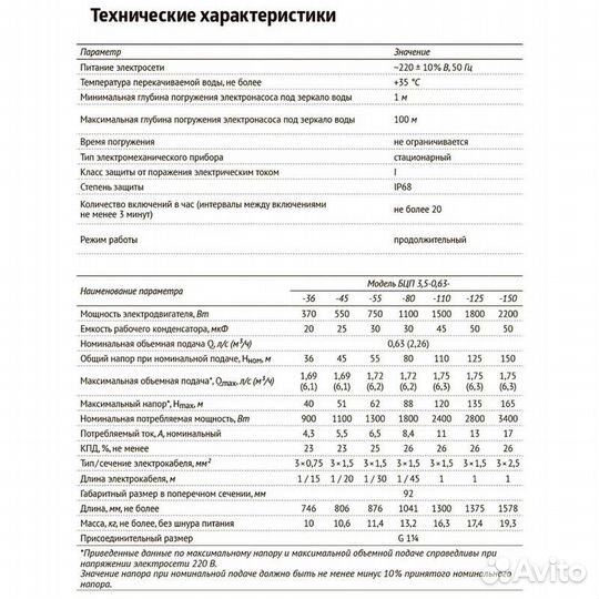 Насос погружной скважинный БЦП 3,5-0,63-110