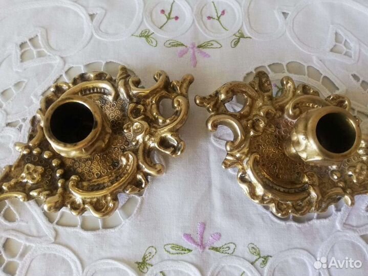 4 Старинные латунные подсвечники