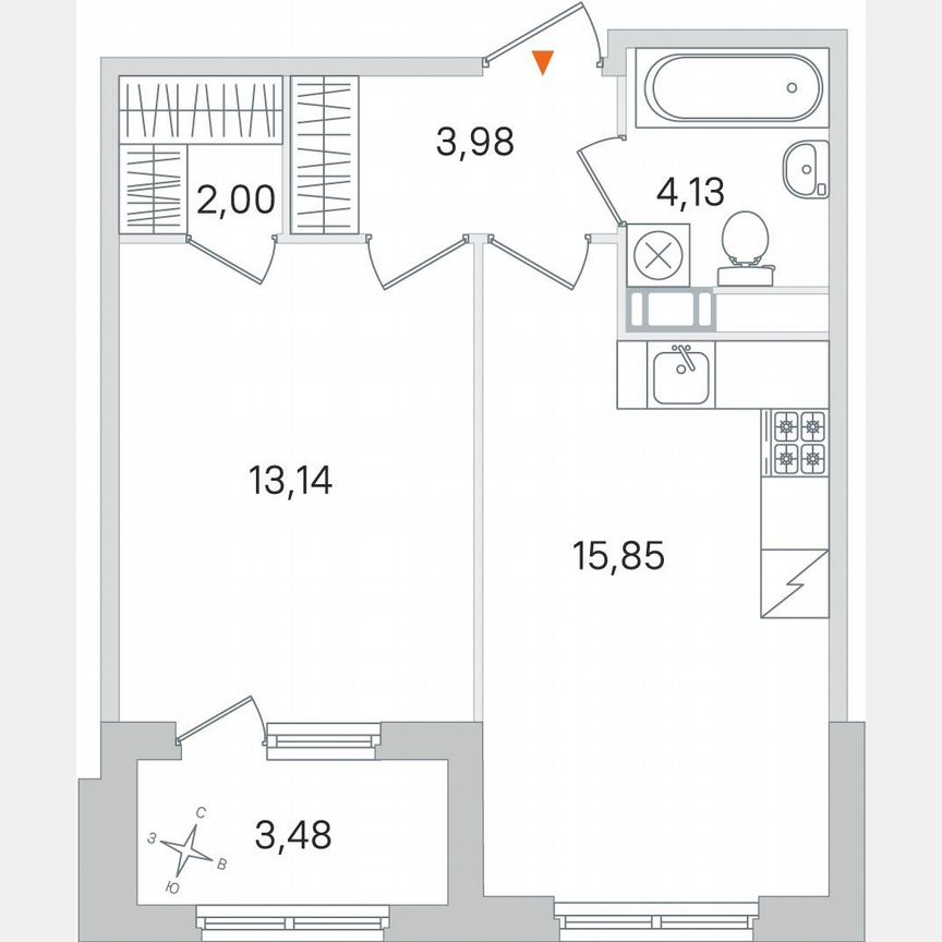 1-к. квартира, 40,8 м², 3/4 эт.