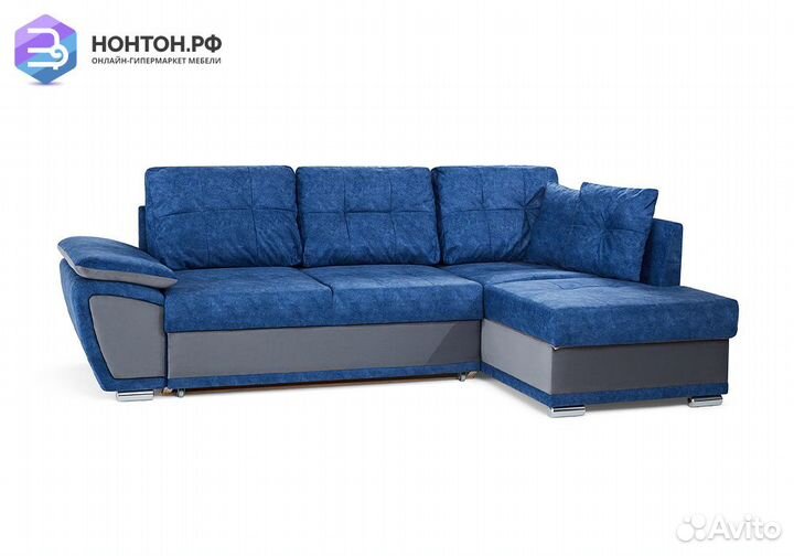 Диван угловой дельфин Риттэр синий / серый