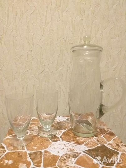 Набор кувшин+ 2 стакана стекло