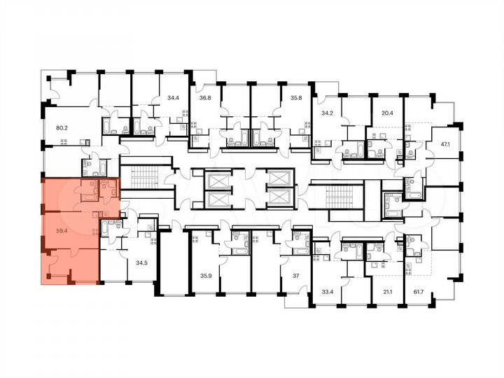 2-к. квартира, 59,4 м², 23/32 эт.