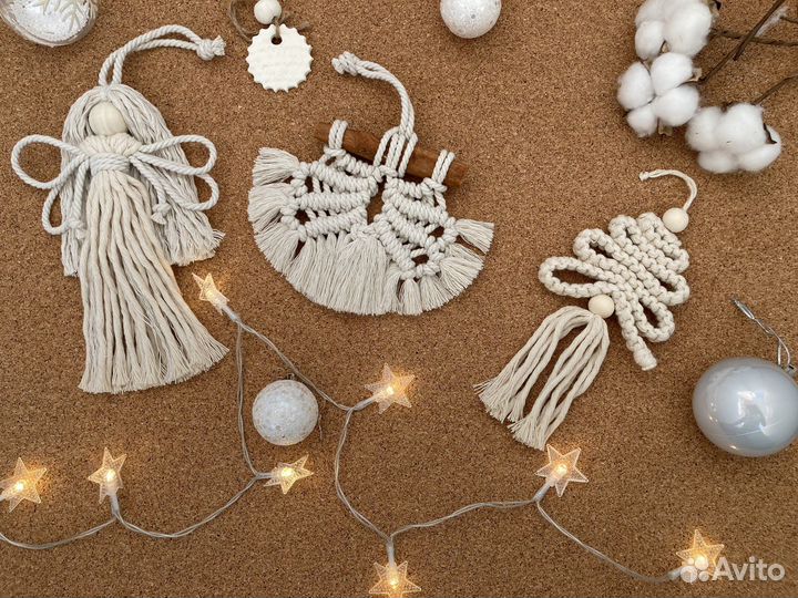 Елочные игрушки, декор макраме