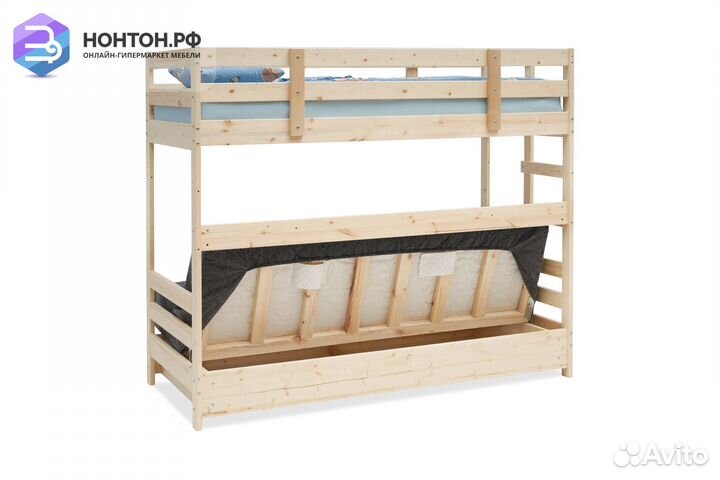 Двухъярусная кровать массив с диван-кроватью темно