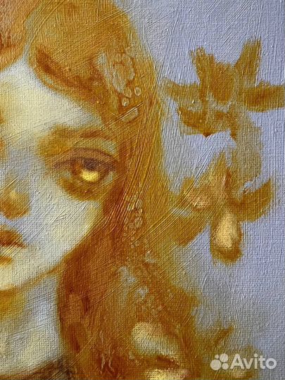 Картина маслом девушка глаза сияние солнце