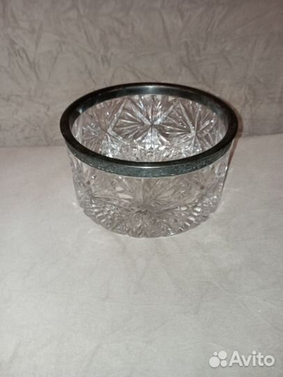 Хрустальная ваза с мельхиоровым ободком СССР