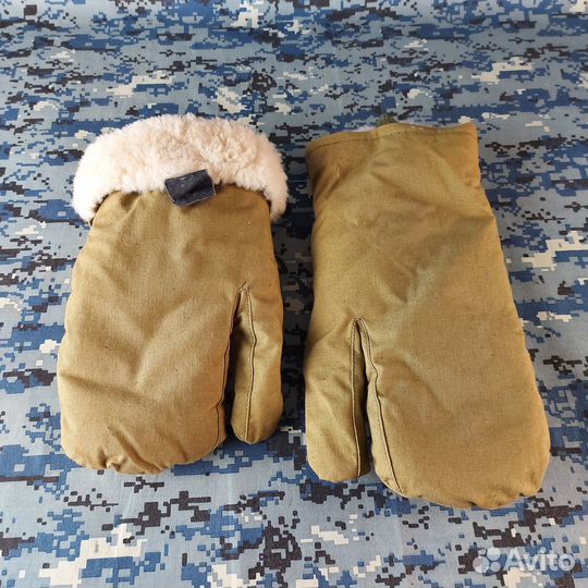 Рукавицы варежки армейские трехпалые меховые СССР