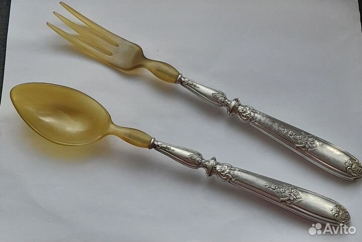 Большой антикварный набор серебро в футляре 19 век