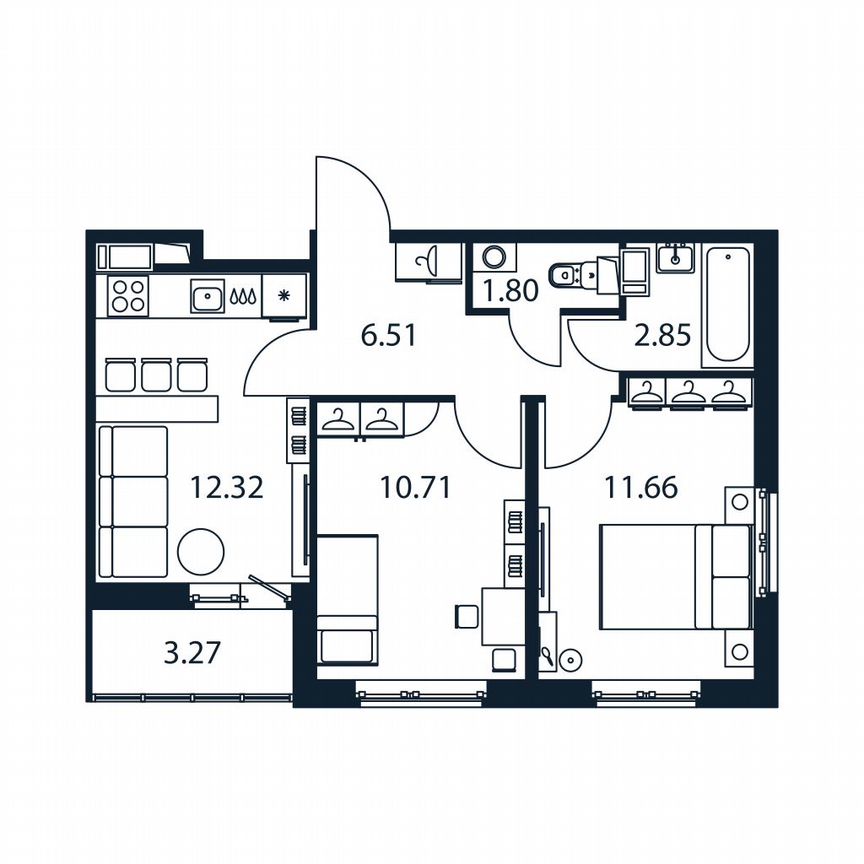 2-к. квартира, 47,5 м², 2/12 эт.