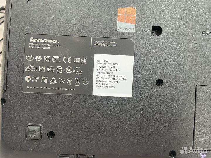 Ноутбук lenovo g780
