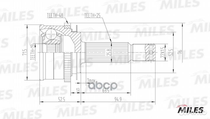 Шрус hyundai getz 1.3/1.6 02- нар. ABS ga20164