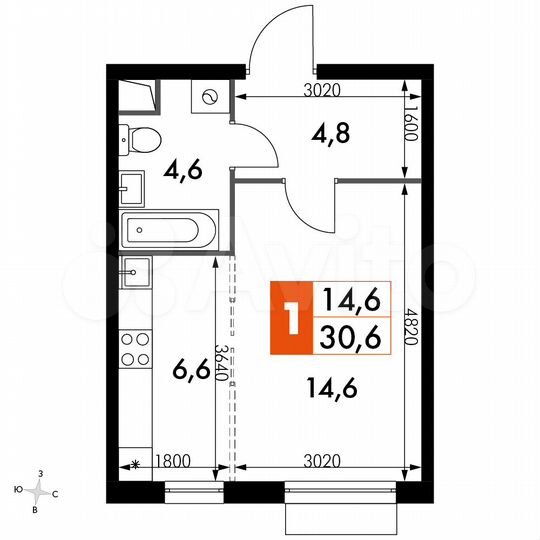 Квартира-студия, 30,6 м², 2/16 эт.