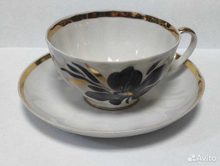 Чайная пара Клеймо Дулево чашечка Блюдце Фарфор