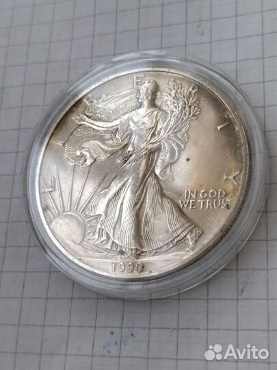 1 доллар 1990 г. США. Америка. Серебро