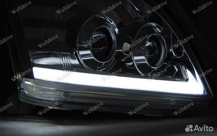 Фары Toyota LC Prado 120 Tube LED галоген хром