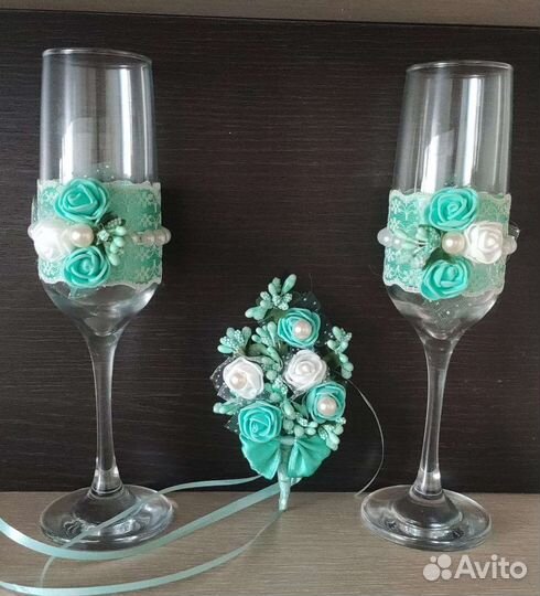 Свадебные фужеры + бутанерка