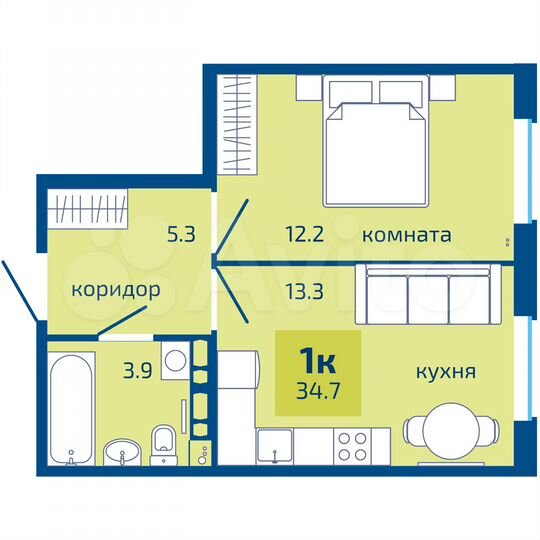 1-к. квартира, 34,7 м², 6/10 эт.