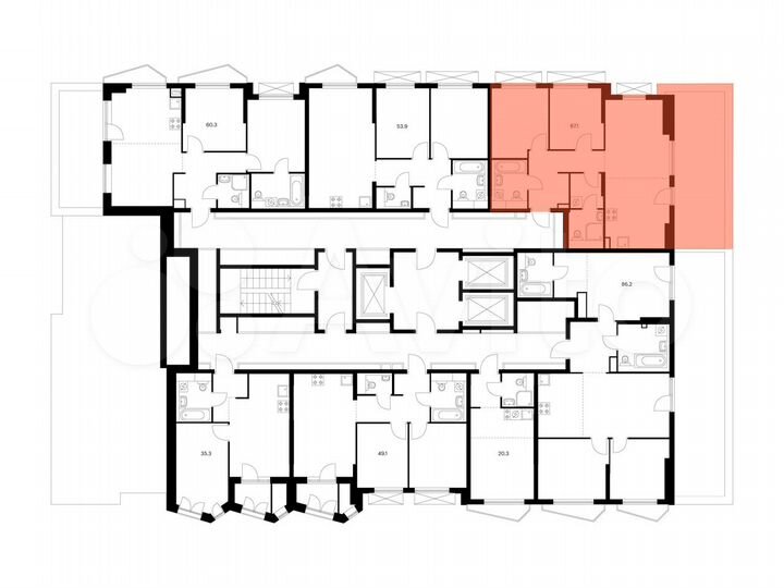 2-к. квартира, 67,1 м², 22/23 эт.