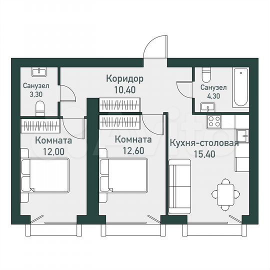 2-к. квартира, 59,1 м², 7/7 эт.