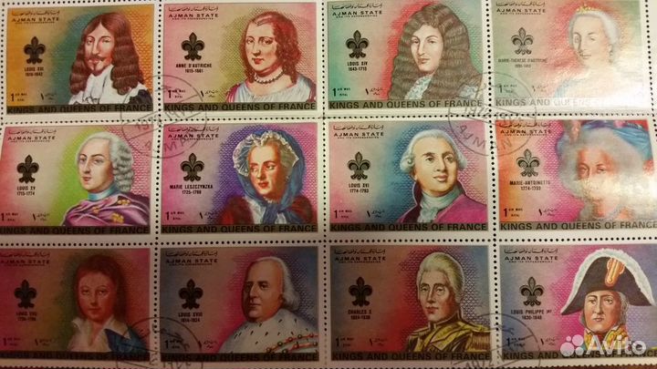 Марки ajman Kings and Queens of France 1972 год
