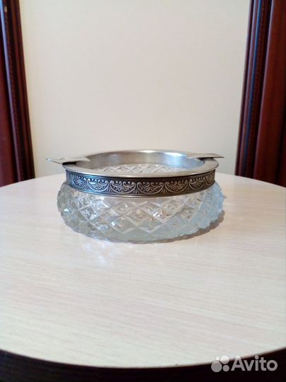 Старинная пепельница, серебро 875 проба с головой