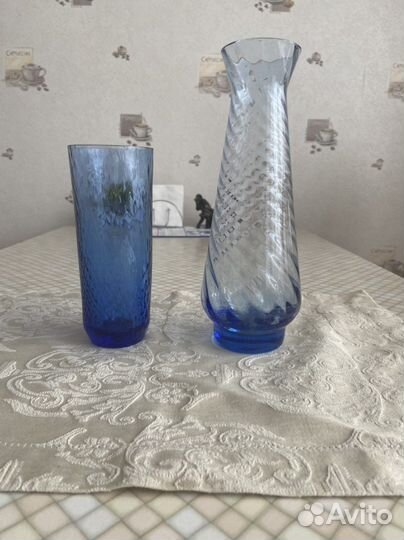 Вазы синее стекло СССР