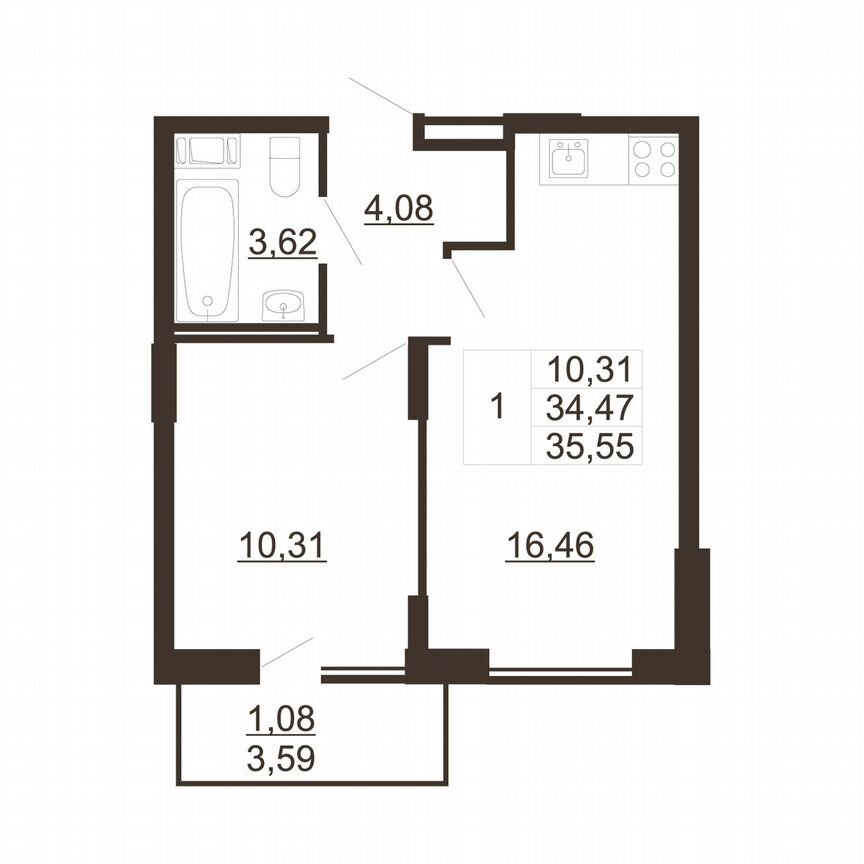 1-к. квартира, 35,6 м², 10/11 эт.