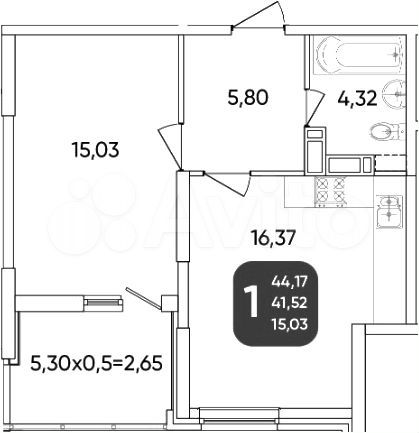 2-к. квартира, 44 м², 9/16 эт.