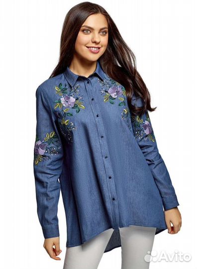 Рубашка джинсовая с вышивкой, удлинённая 46-48
